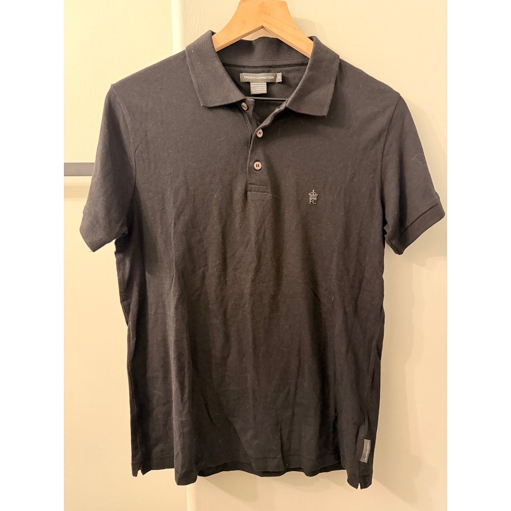 French Connection Polo Shirt Mens Medium Black Short Sleeve Embroidered Logo
